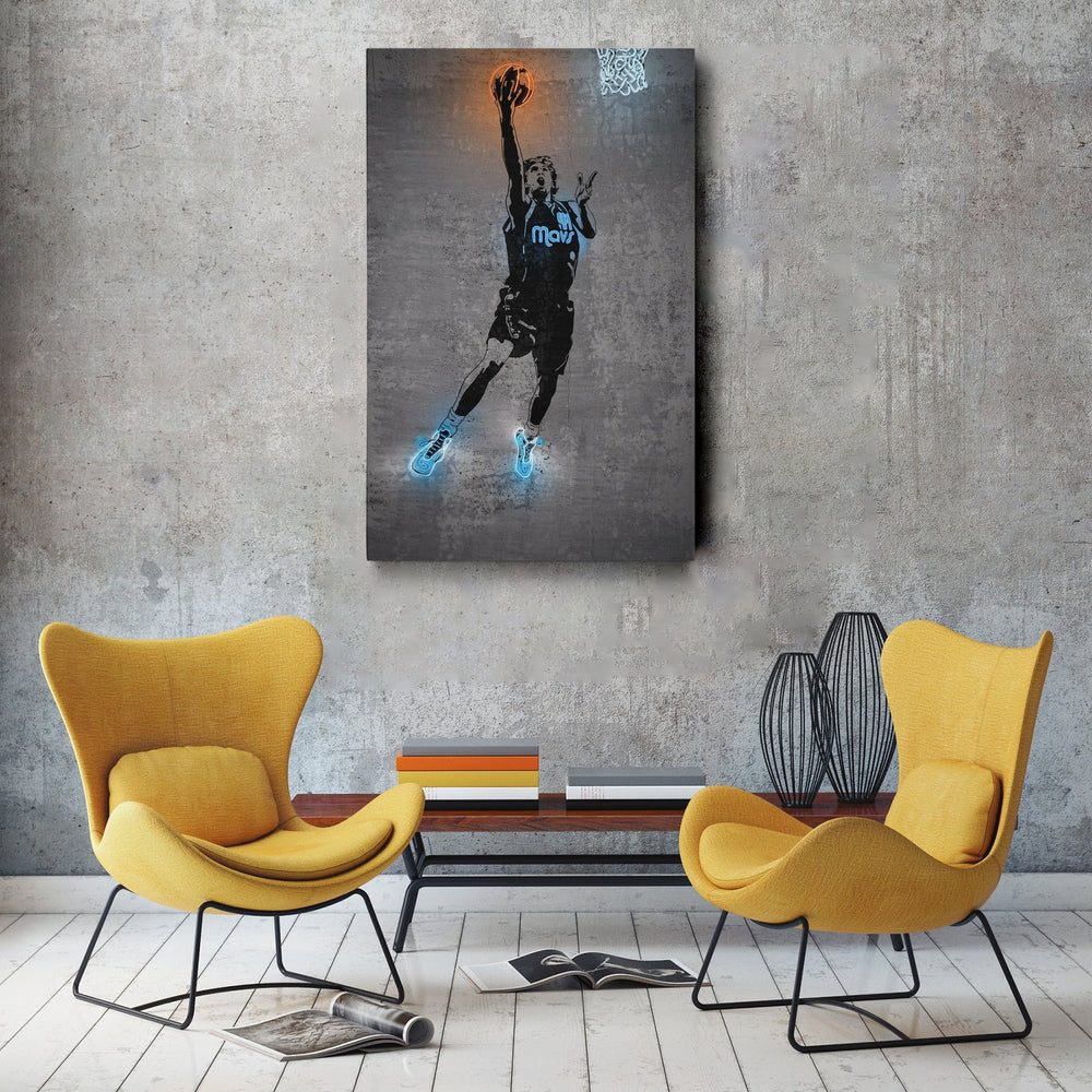 Dirk Nowitzki Neon Canvas Art | Modern Wall Decor for Mavericks Fans - CanvasNeon