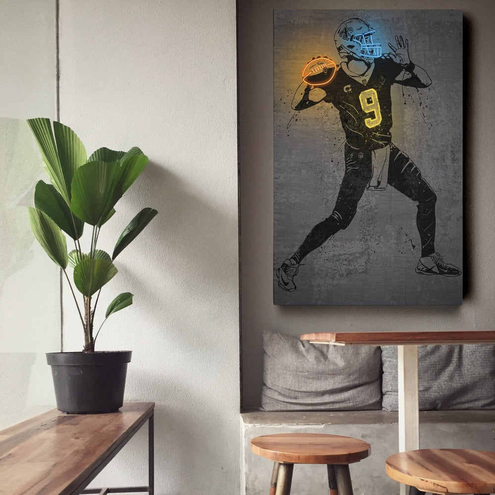 Drew Brees Neon Canvas Art | Modern Wall Decor for Saints Fans - CanvasNeon
