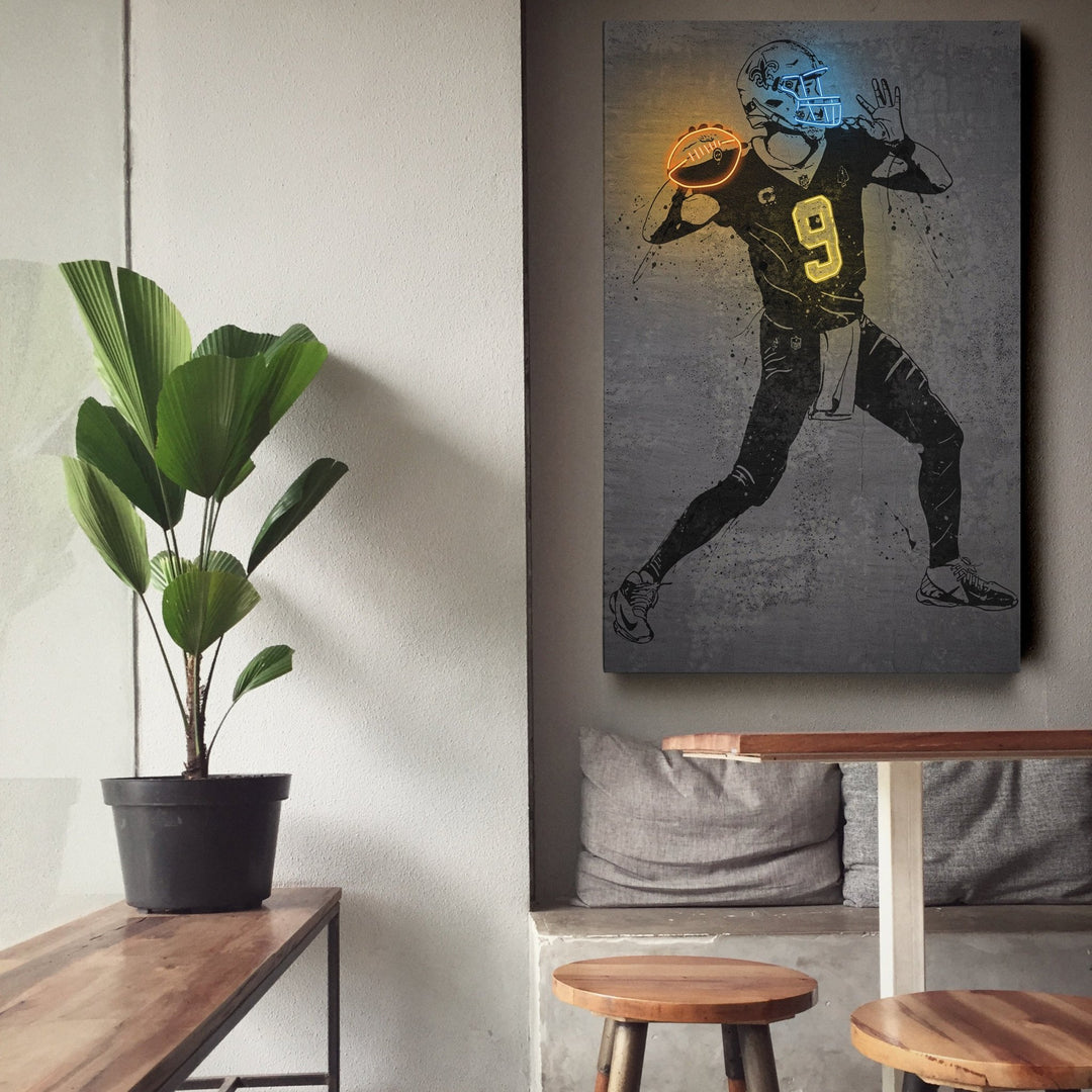 Drew Brees Neon Canvas Art | Modern Wall Decor for Saints Fans - CanvasNeon