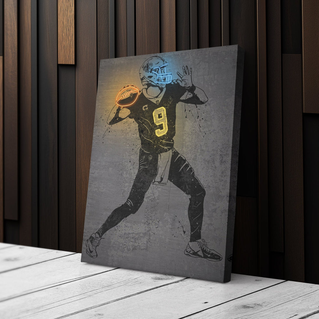 Drew Brees Neon Canvas Art | Modern Wall Decor for Saints Fans - CanvasNeon
