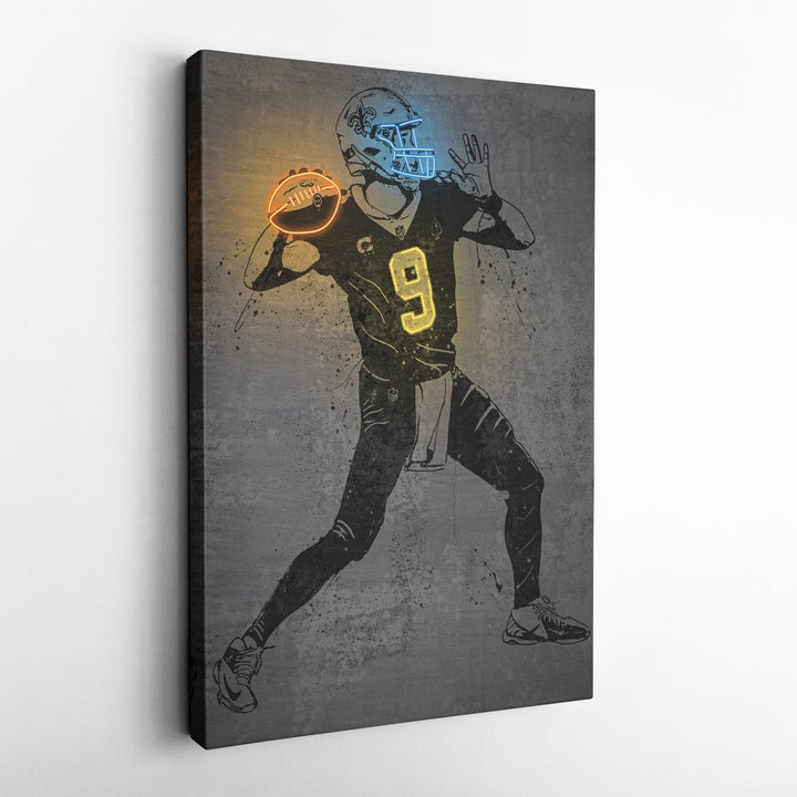 Drew Brees Neon Canvas Art | Modern Wall Decor for Saints Fans - CanvasNeon