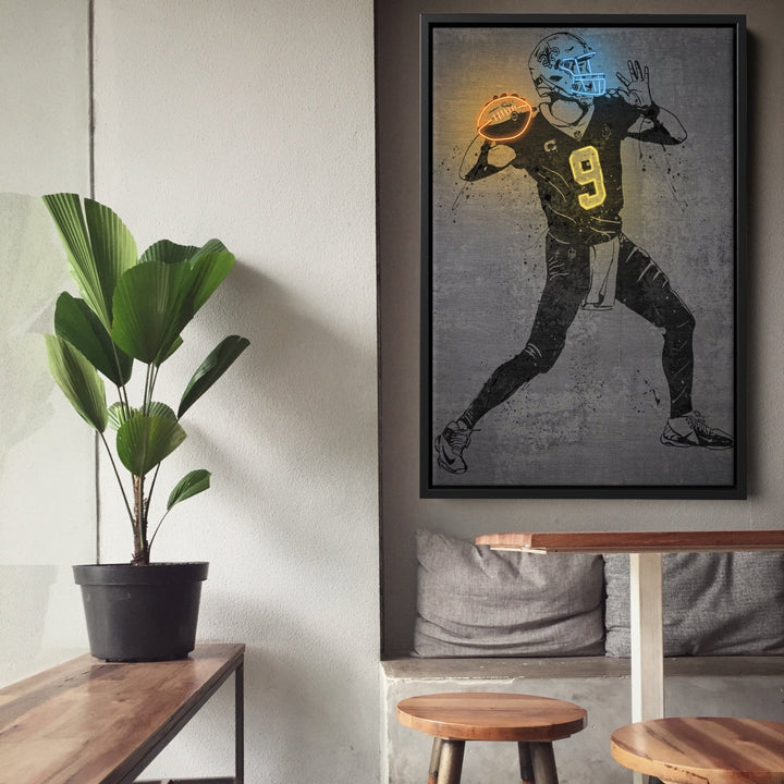 Drew Brees Neon Canvas Art | Modern Wall Decor for Saints Fans - CanvasNeon