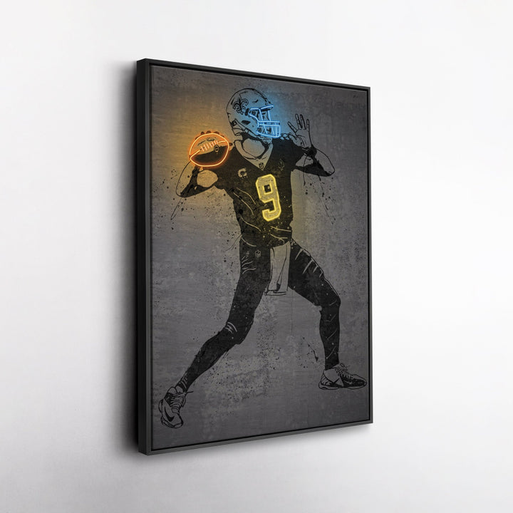Drew Brees Neon Canvas Art | Modern Wall Decor for Saints Fans - CanvasNeon