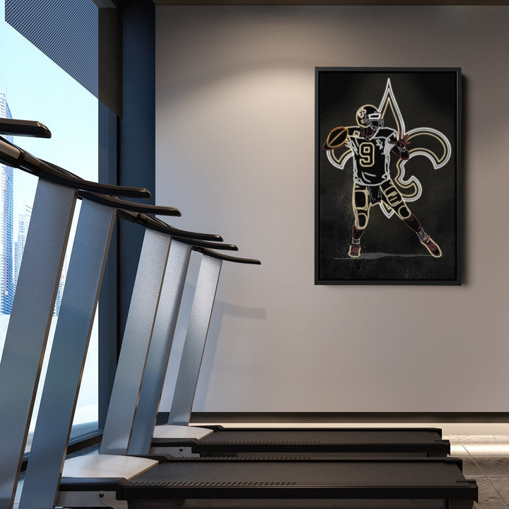Drew Brees Neon Canvas Art | Saints Wall Decor - CanvasNeon