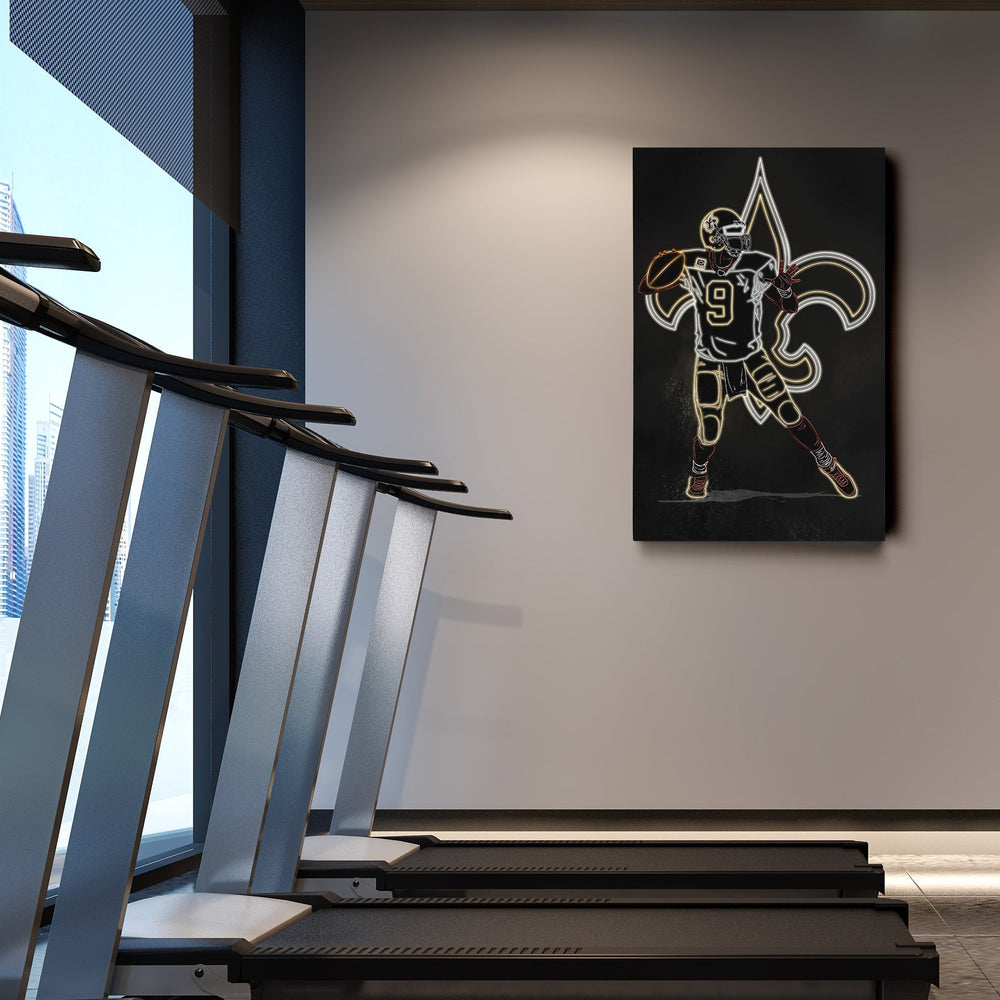 Drew Brees Neon Canvas Art | Saints Wall Decor - CanvasNeon