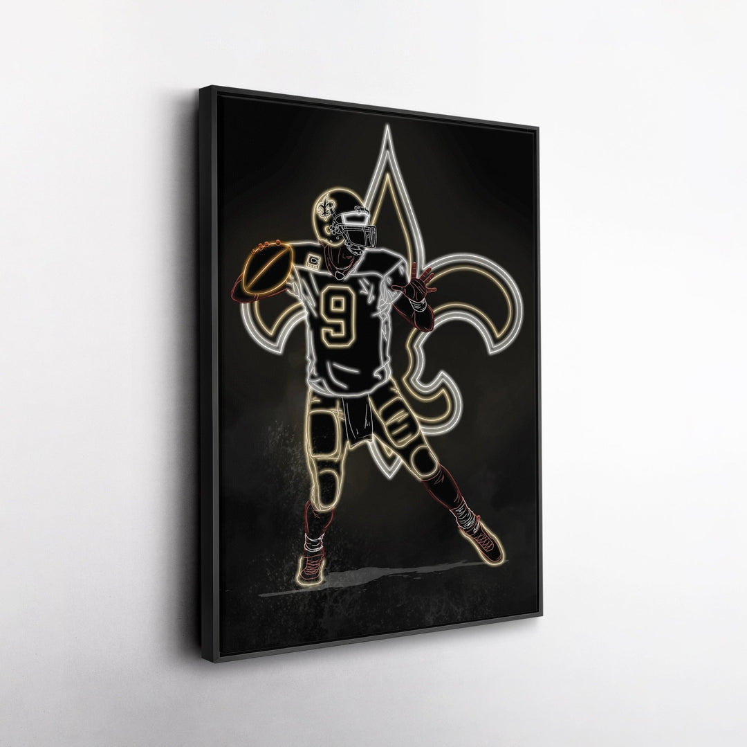 Drew Brees Neon Canvas Art | Saints Wall Decor - CanvasNeon