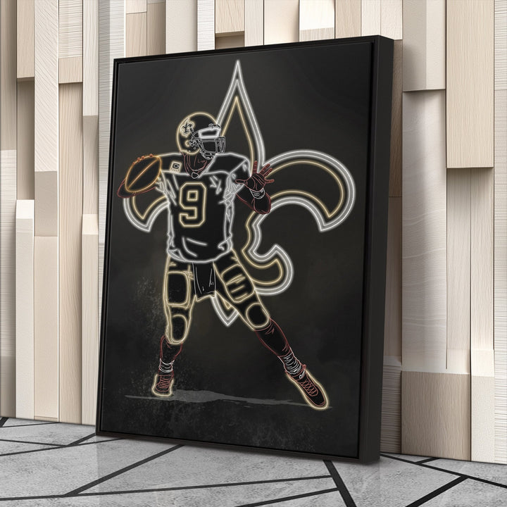 Drew Brees Neon Canvas Art | Saints Wall Decor - CanvasNeon