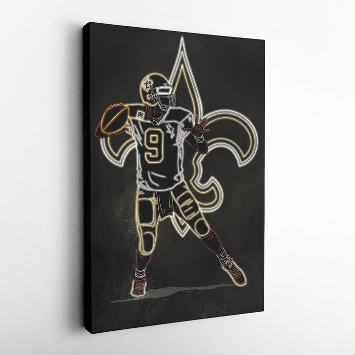 Drew Brees Neon Canvas Art | Saints Wall Decor - CanvasNeon