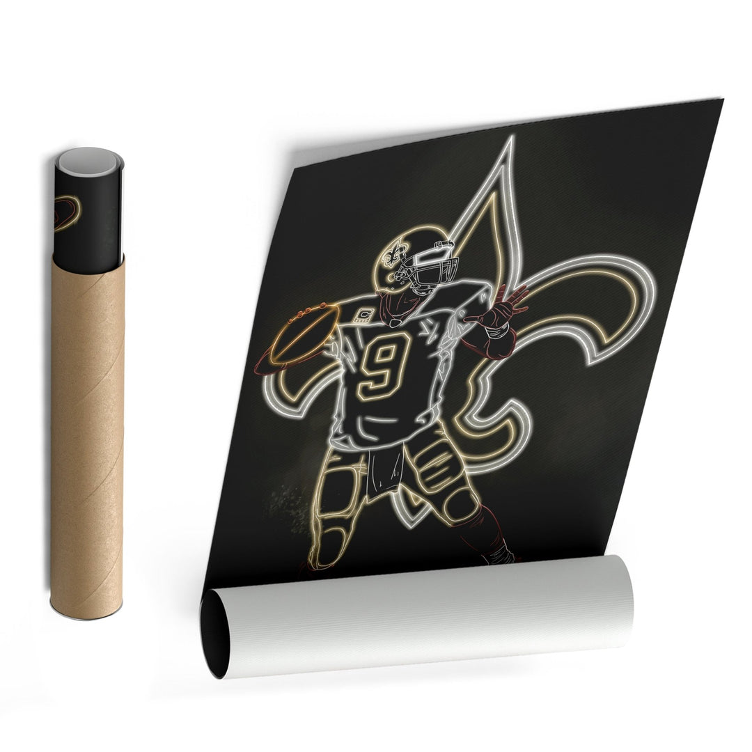 Drew Brees Neon Canvas Art | Saints Wall Decor - CanvasNeon