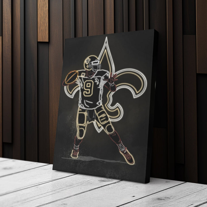 Drew Brees Neon Canvas Art | Saints Wall Decor - CanvasNeon