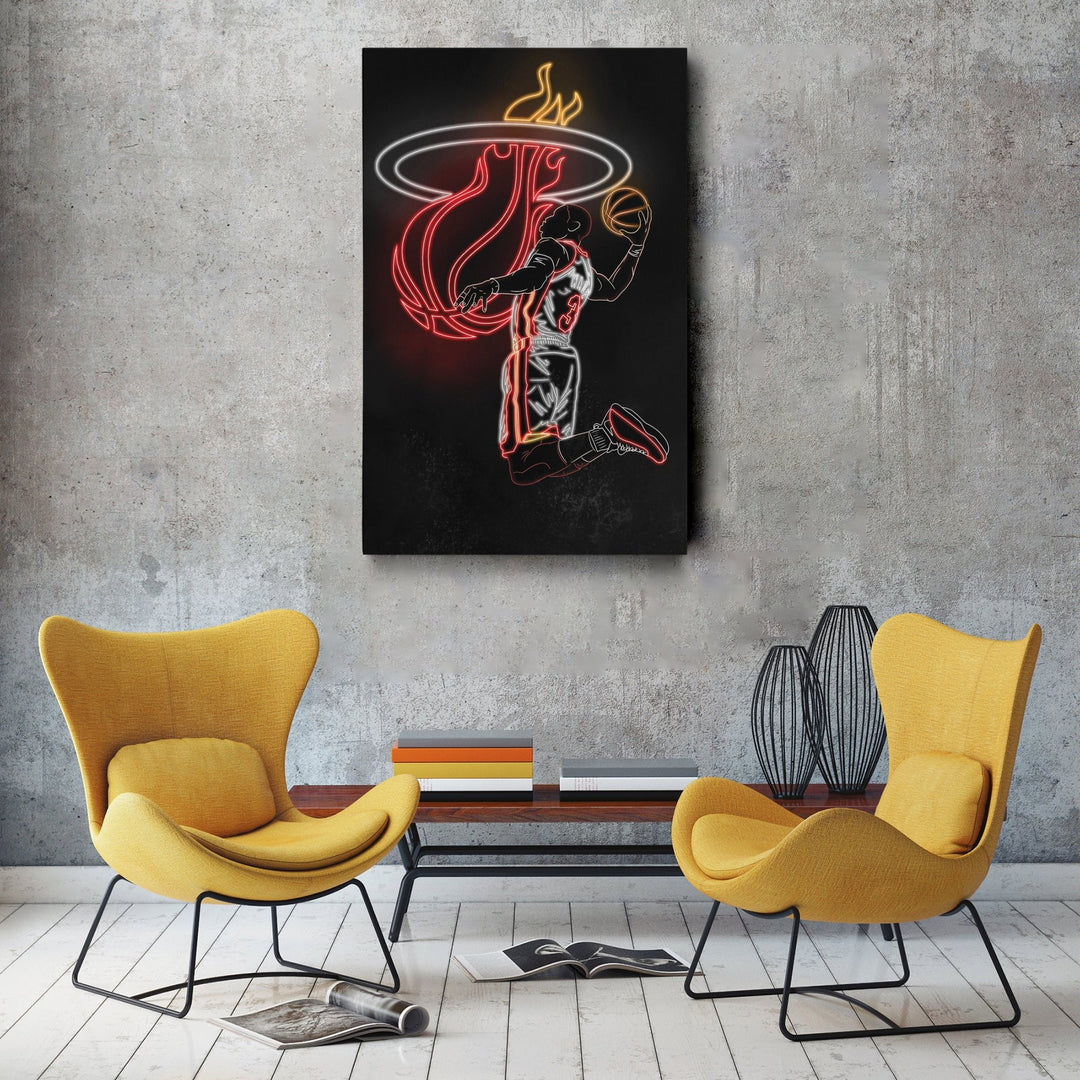 Dwyane Wade Neon Canvas Art | Heat Wall Decor - CanvasNeon