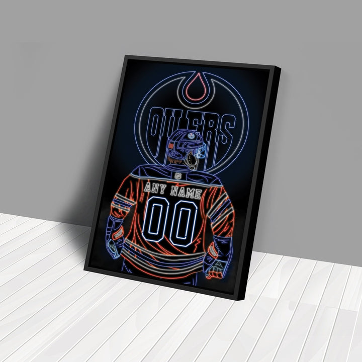 Edmonton Oilers Personalized Jersey Canvas | Neon Wall Art - CanvasNeon