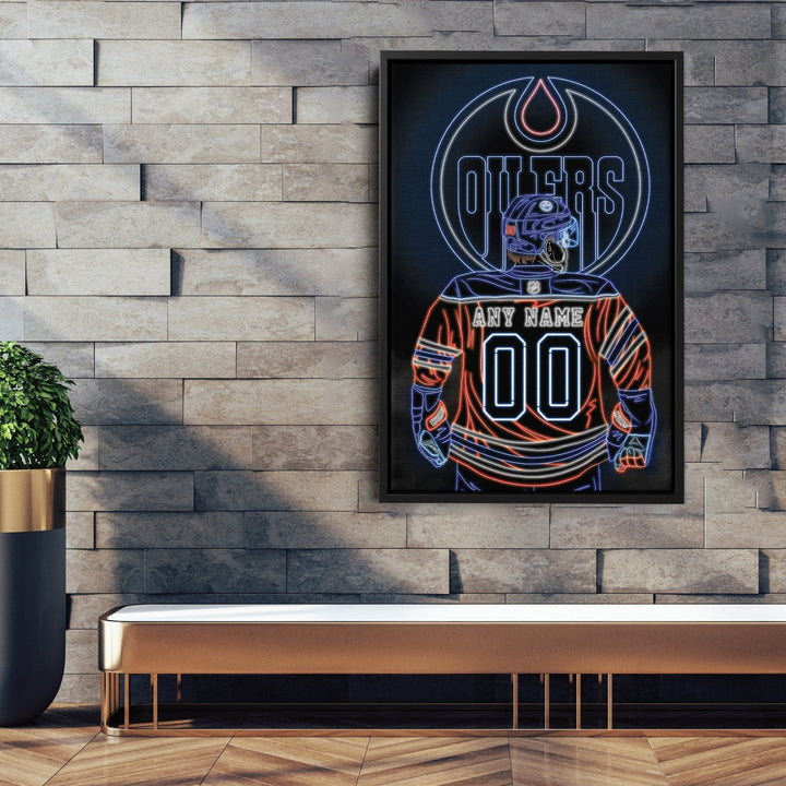 Edmonton Oilers Personalized Jersey Canvas | Neon Wall Art - CanvasNeon