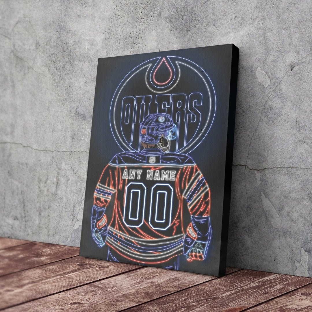 Edmonton Oilers Personalized Jersey Canvas | Neon Wall Art - CanvasNeon