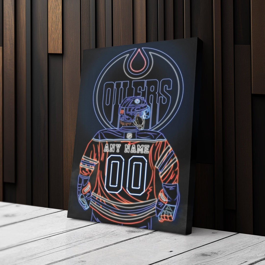 Edmonton Oilers Personalized Jersey Canvas | Neon Wall Art - CanvasNeon