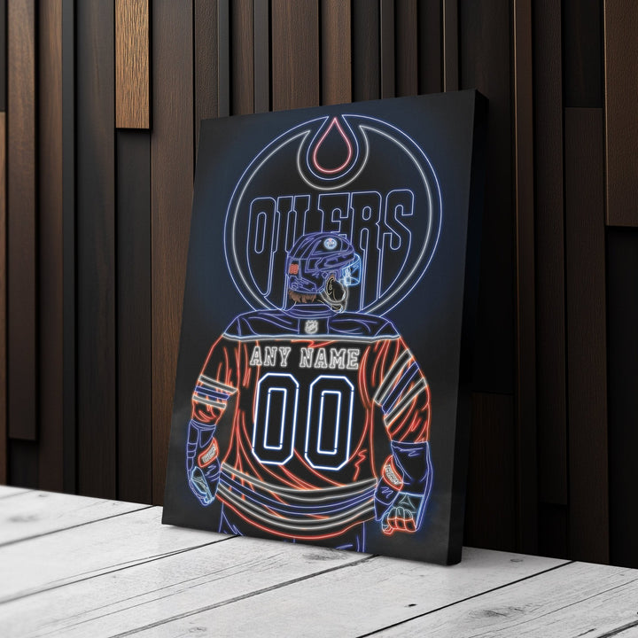 Edmonton Oilers Personalized Jersey Canvas | Neon Wall Art - CanvasNeon