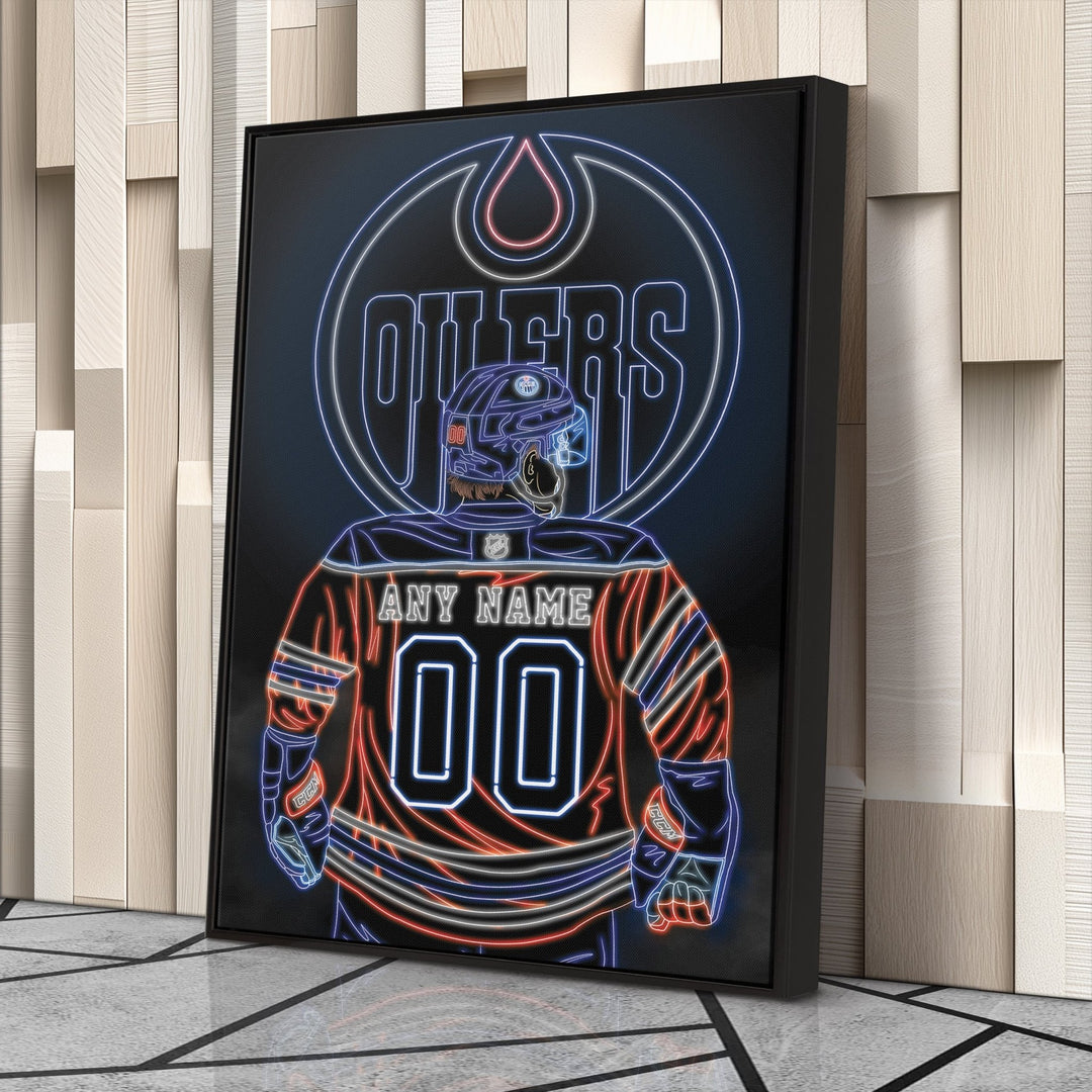 Edmonton Oilers Personalized Jersey Canvas | Neon Wall Art - CanvasNeon
