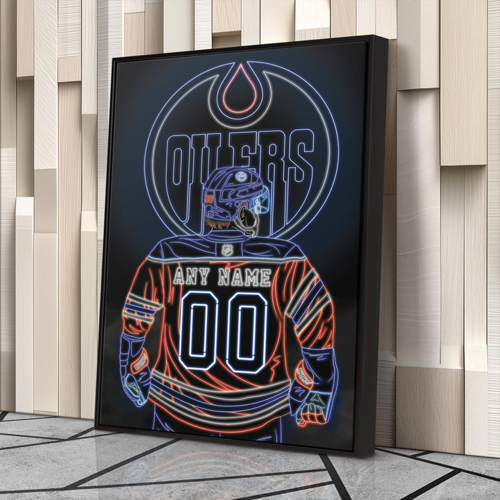 Edmonton Oilers Personalized Jersey Canvas | Neon Wall Art - CanvasNeon