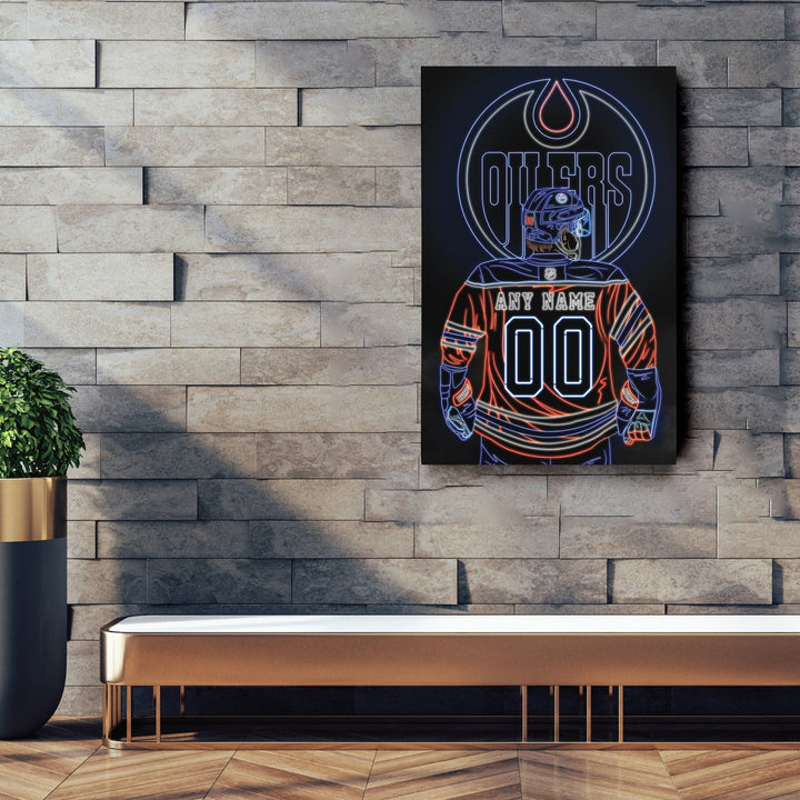 Edmonton Oilers Personalized Jersey Canvas | Neon Wall Art - CanvasNeon