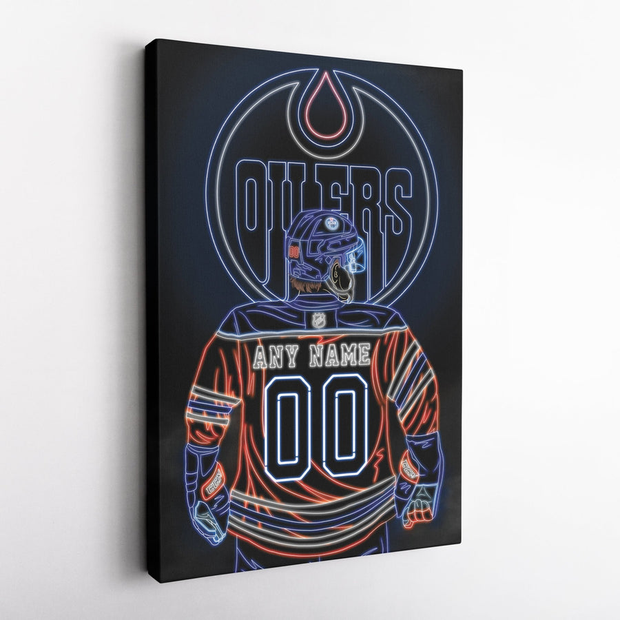 Edmonton Oilers Personalized Jersey Canvas | Neon Wall Art - CanvasNeon