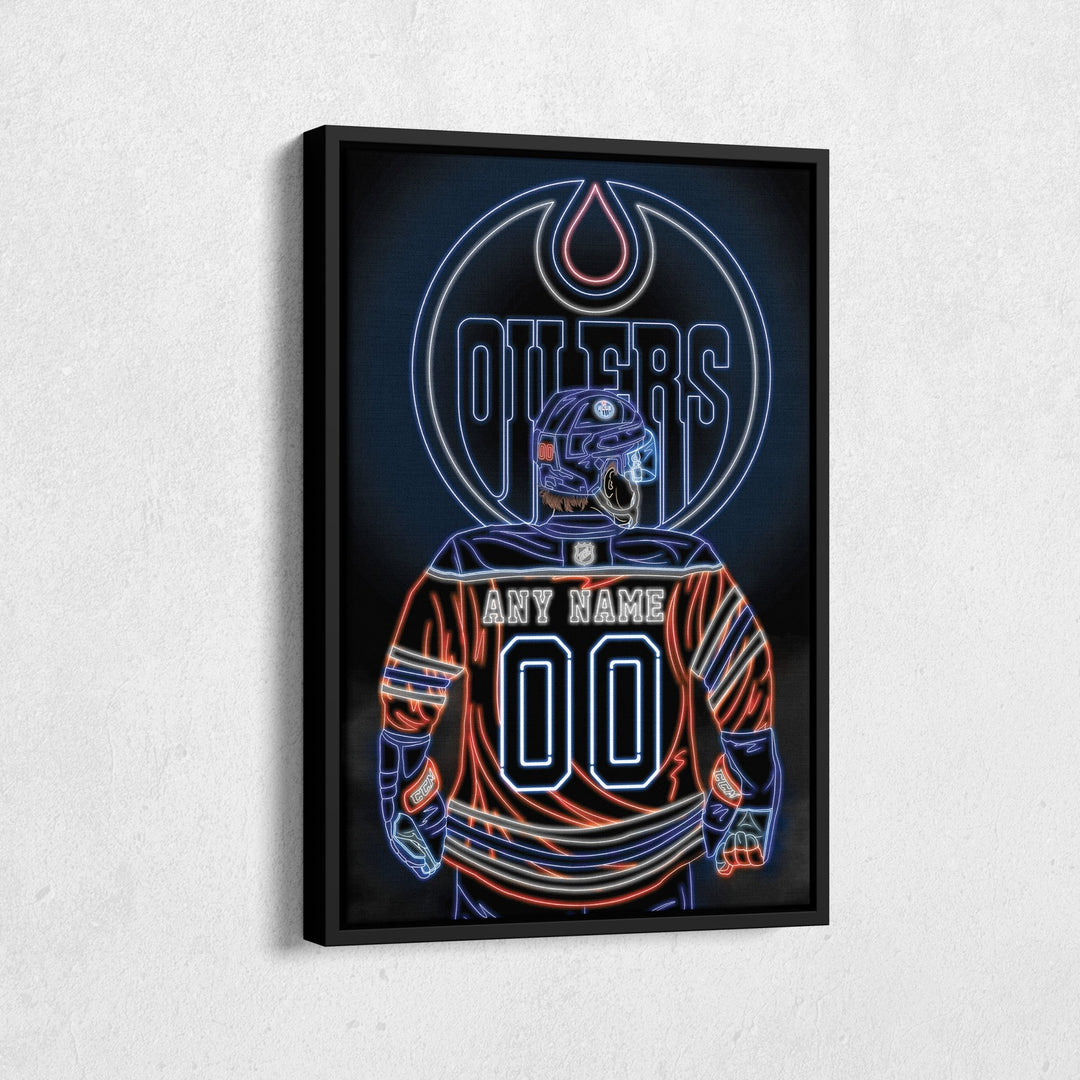 Edmonton Oilers Personalized Jersey Canvas | Neon Wall Art - CanvasNeon