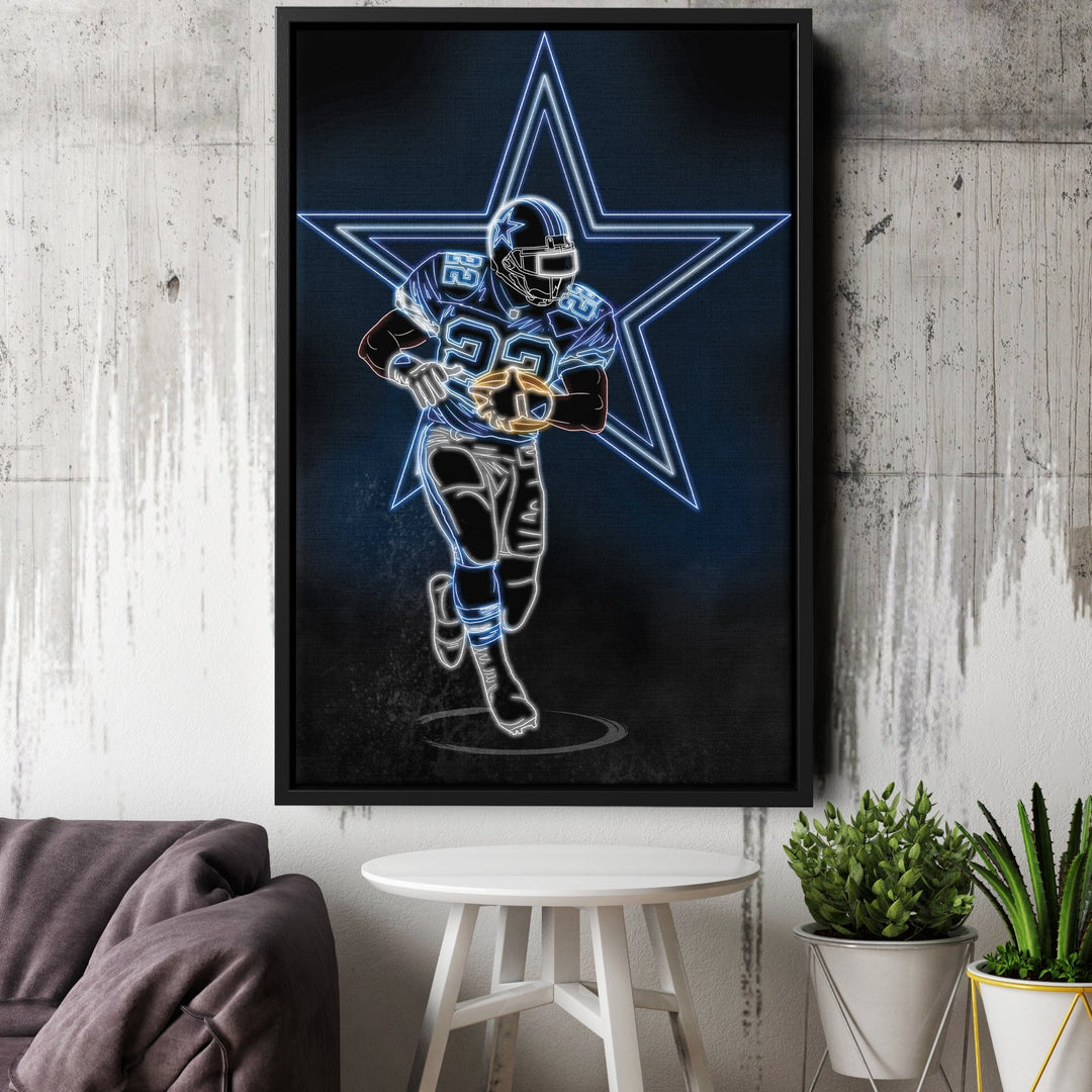 Emmitt Smith Neon Canvas Art | Cowboys Wall Decor - CanvasNeon