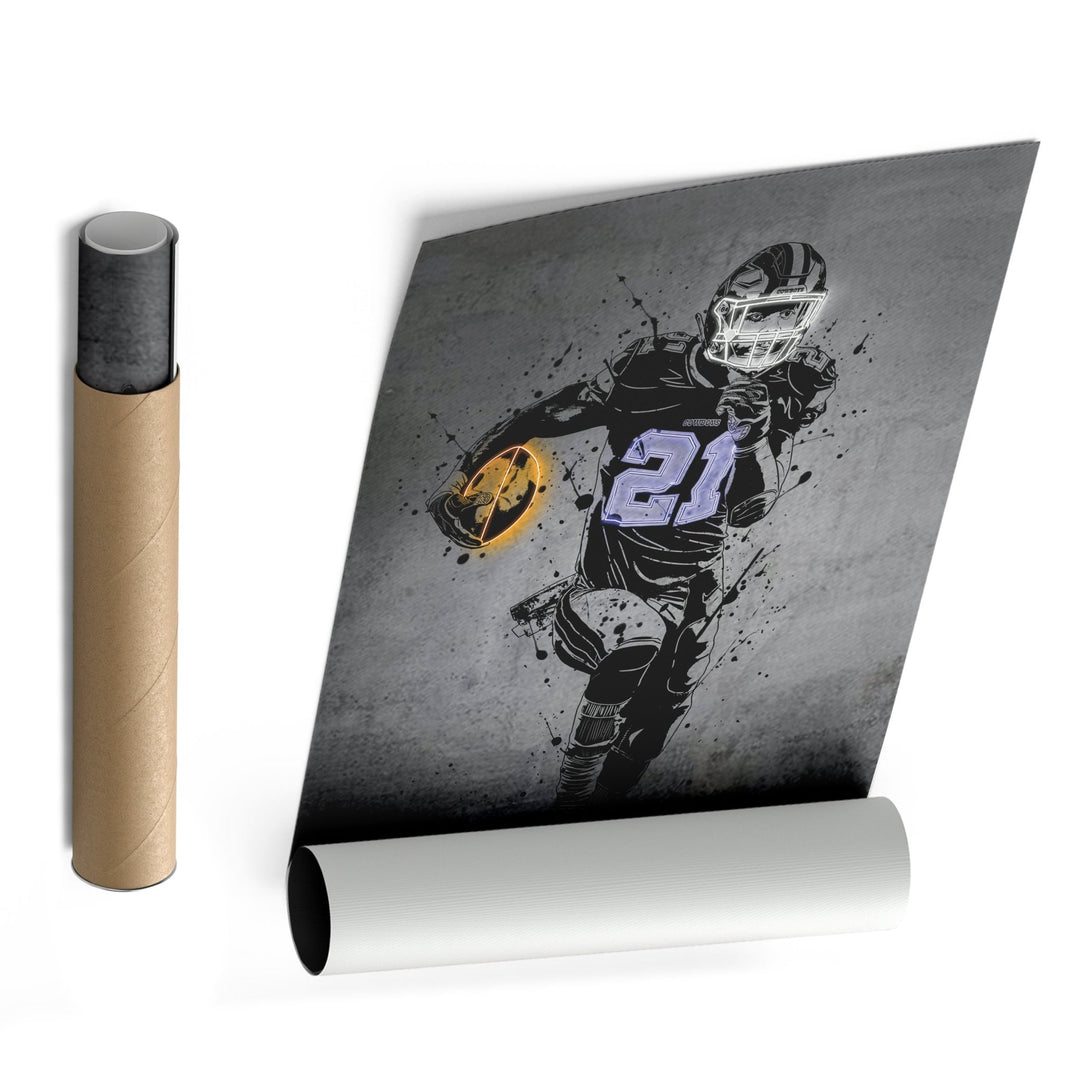 Ezekiel Elliott Neon Canvas Art | Modern Wall Decor for Cowboys Fans - CanvasNeon