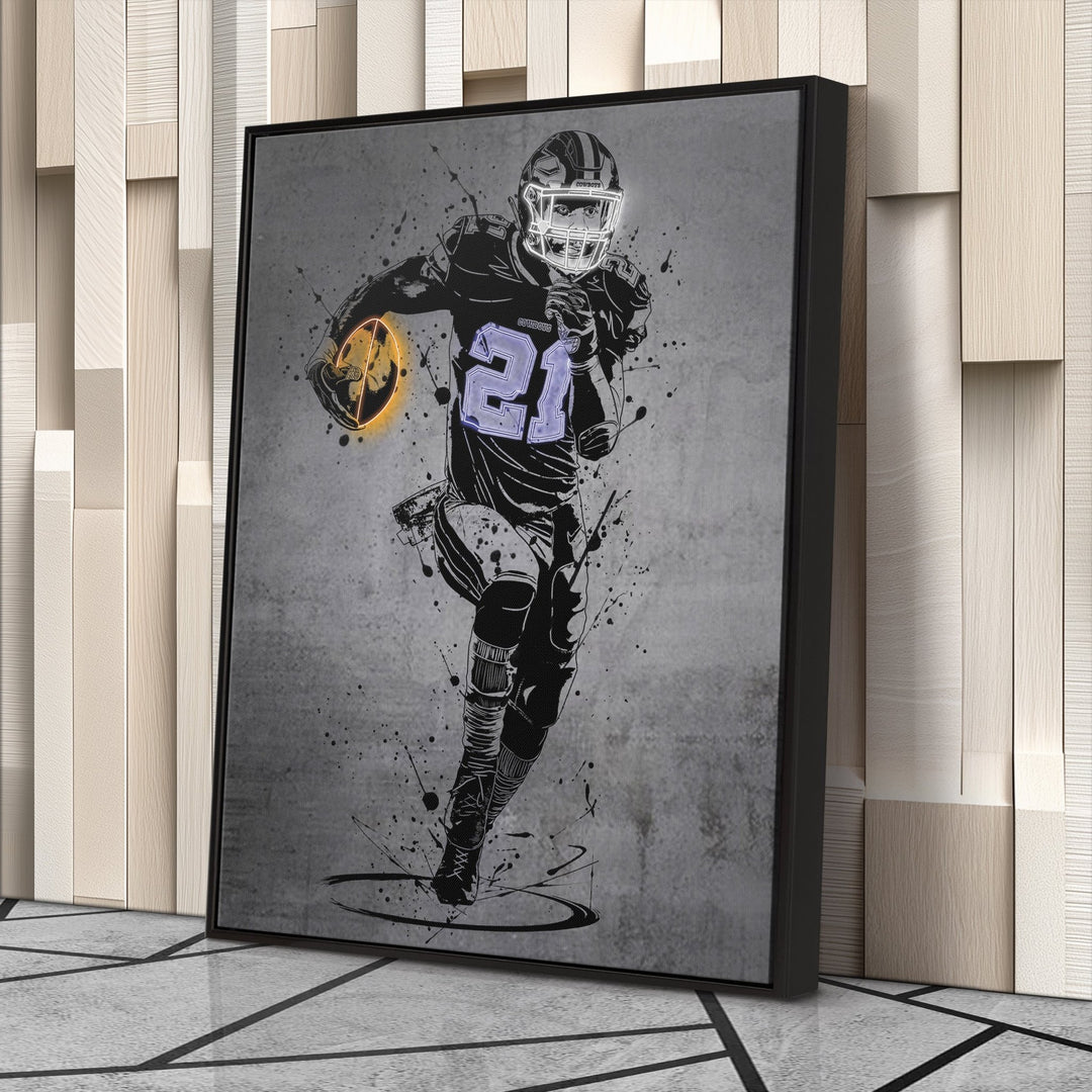 Ezekiel Elliott Neon Canvas Art | Modern Wall Decor for Cowboys Fans - CanvasNeon