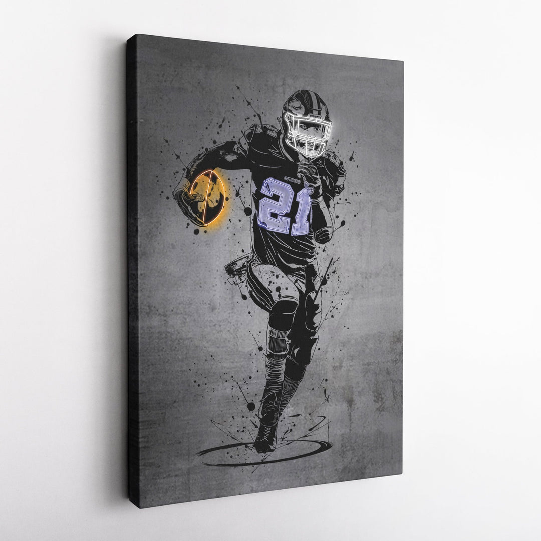 Ezekiel Elliott Neon Canvas Art | Modern Wall Decor for Cowboys Fans - CanvasNeon