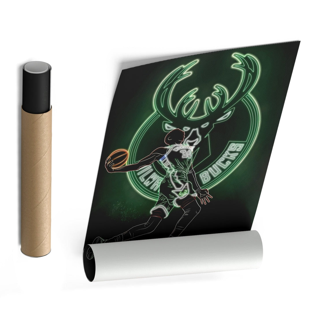 Giannis Antetokounmpo Neon Canvas Art | Bucks Wall Decor - CanvasNeon