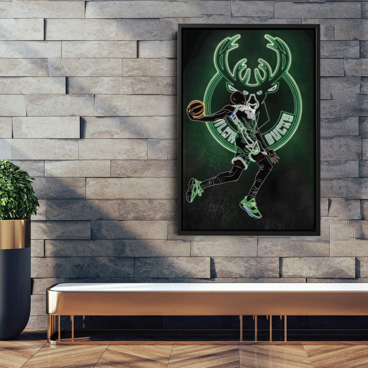 Giannis Antetokounmpo Neon Canvas Art | Bucks Wall Decor - CanvasNeon