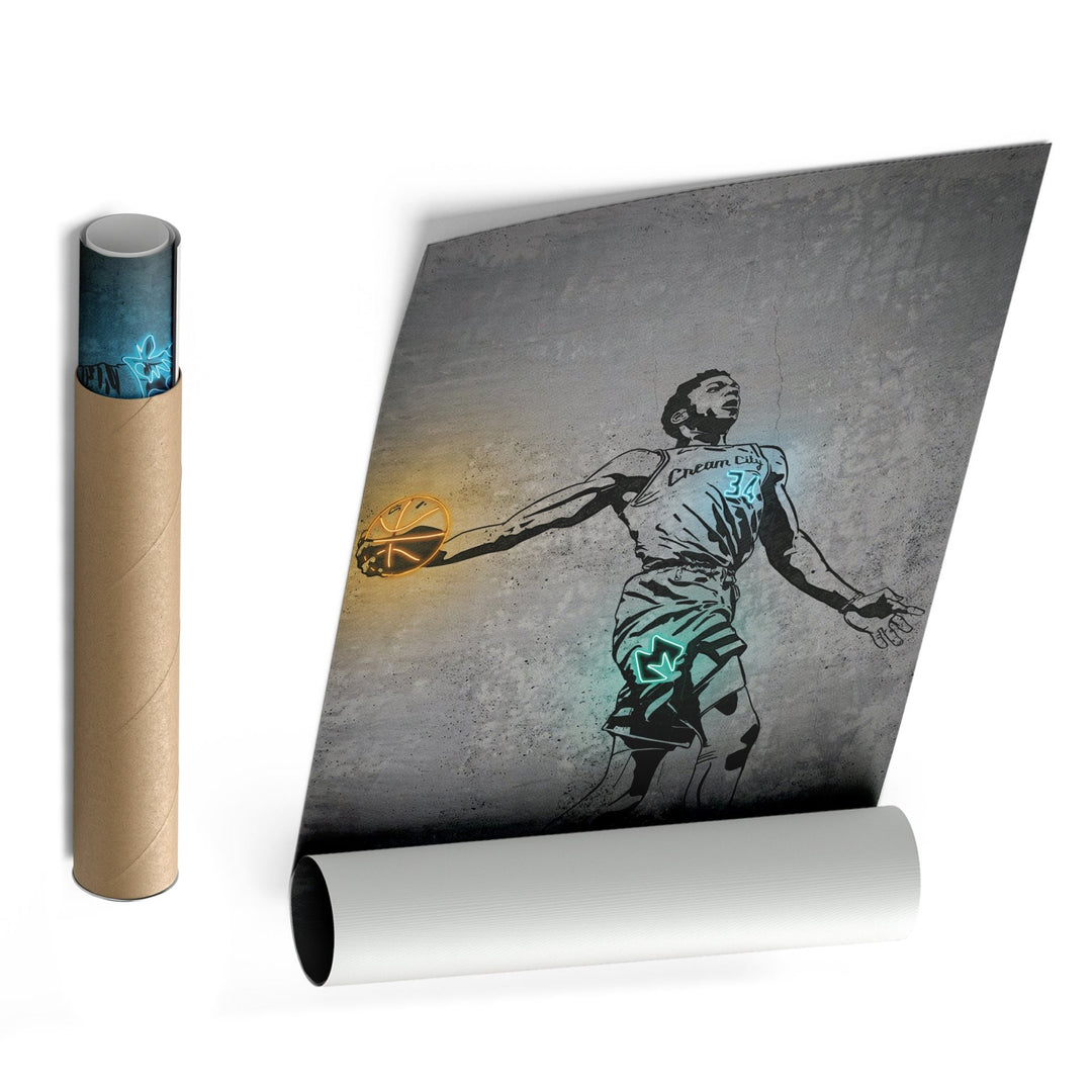 Giannis Antetokounmpo Neon Canvas Art | Modern Wall Decor for Bucks Fans - CanvasNeon