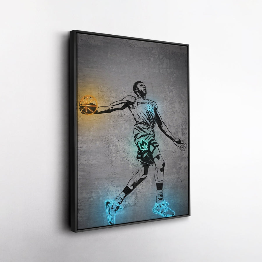 Giannis Antetokounmpo Neon Canvas Art | Modern Wall Decor for Bucks Fans - CanvasNeon