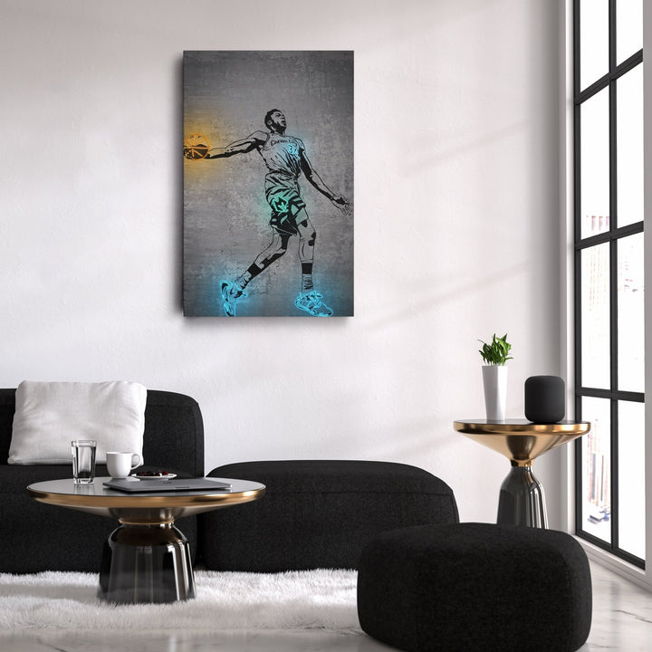 Giannis Antetokounmpo Neon Canvas Art | Modern Wall Decor for Bucks Fans - CanvasNeon