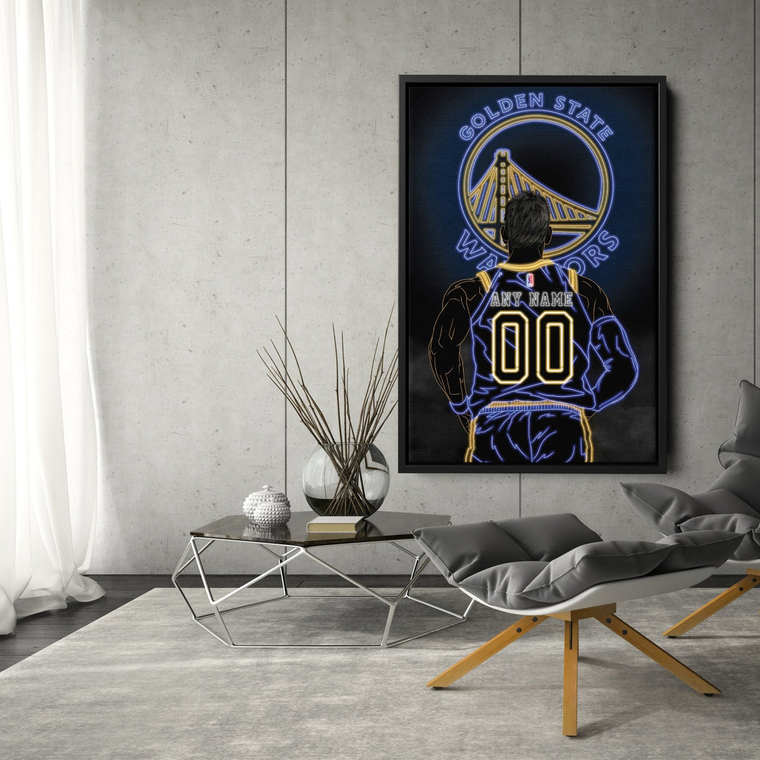 Golden State Warriors Personalized Jersey Canvas | Neon Wall Art - CanvasNeon