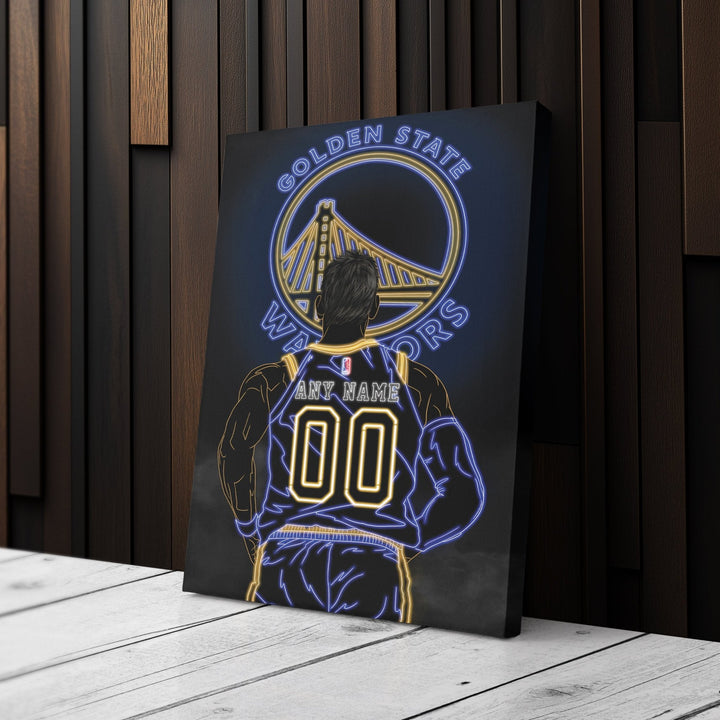 Golden State Warriors Personalized Jersey Canvas | Neon Wall Art - CanvasNeon