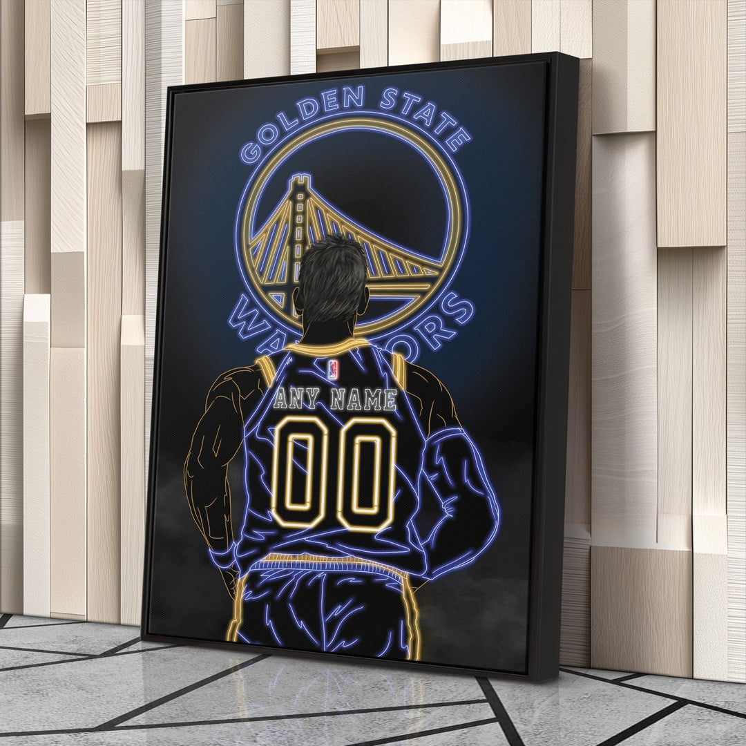 Golden State Warriors Personalized Jersey Canvas | Neon Wall Art - CanvasNeon