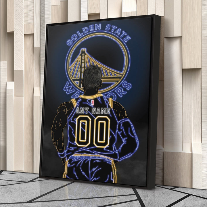 Golden State Warriors Personalized Jersey Canvas | Neon Wall Art - CanvasNeon