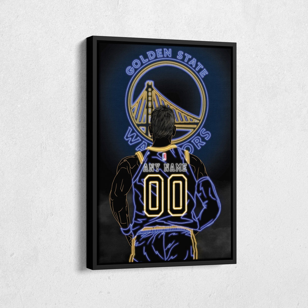 Golden State Warriors Personalized Jersey Canvas | Neon Wall Art - CanvasNeon