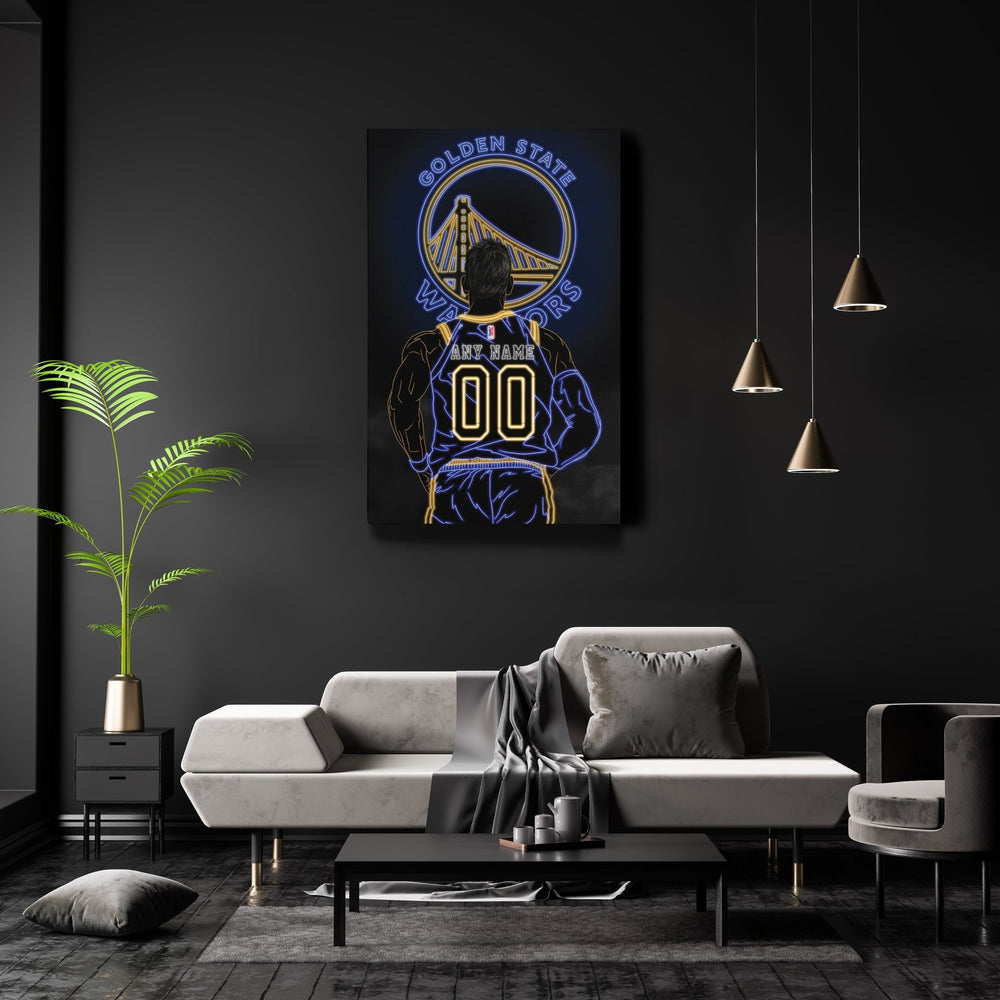 Golden State Warriors Personalized Jersey Canvas | Neon Wall Art - CanvasNeon