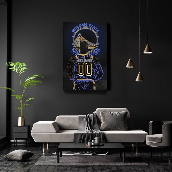 Golden State Warriors Personalized Jersey Canvas | Neon Wall Art - CanvasNeon