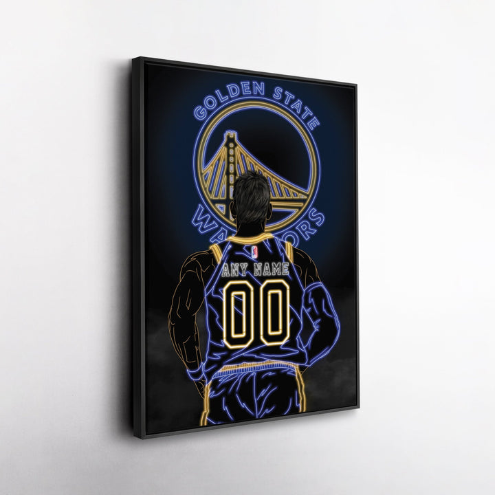 Golden State Warriors Personalized Jersey Canvas | Neon Wall Art - CanvasNeon