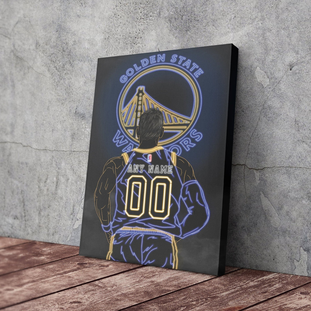 Golden State Warriors Personalized Jersey Canvas | Neon Wall Art - CanvasNeon