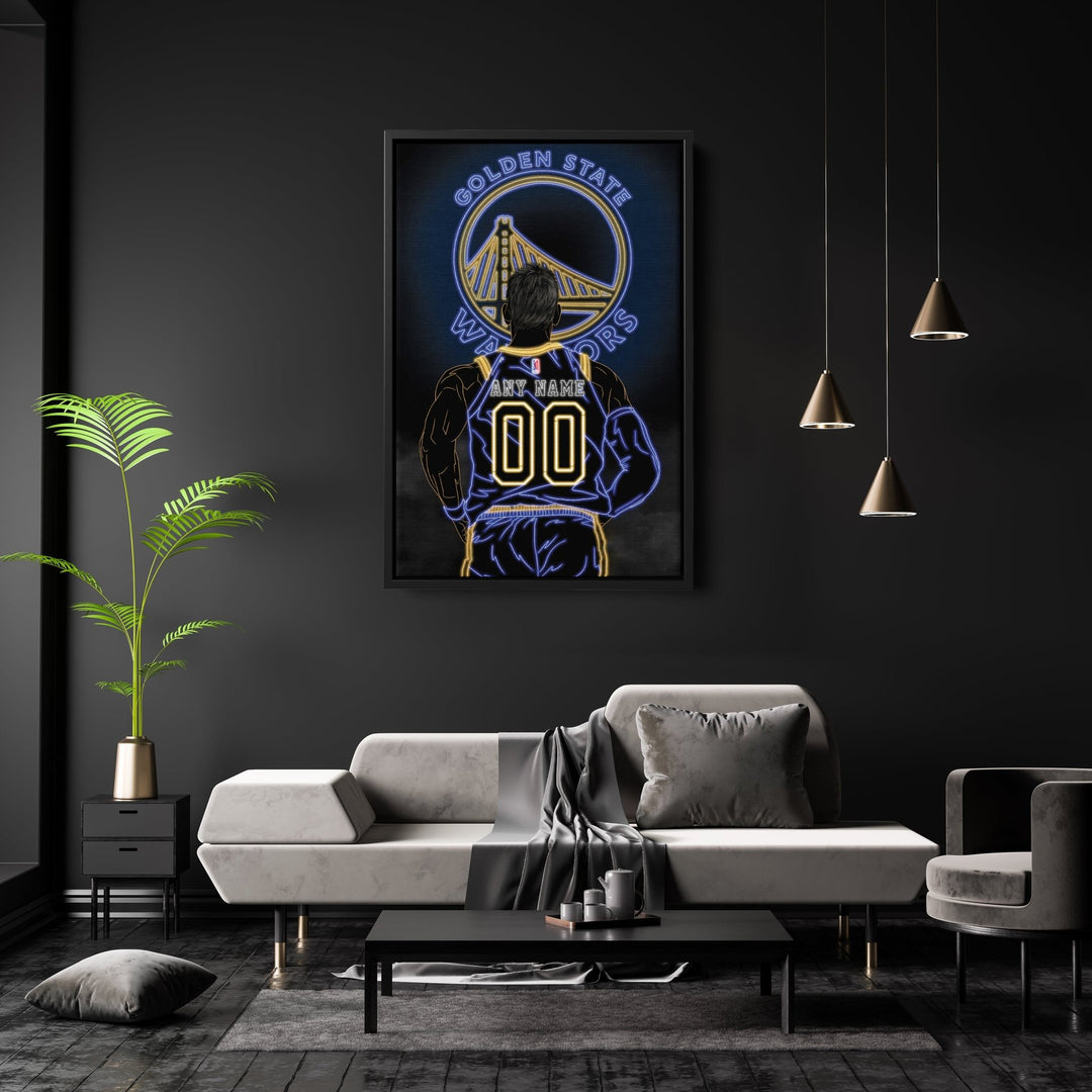 Golden State Warriors Personalized Jersey Canvas | Neon Wall Art - CanvasNeon