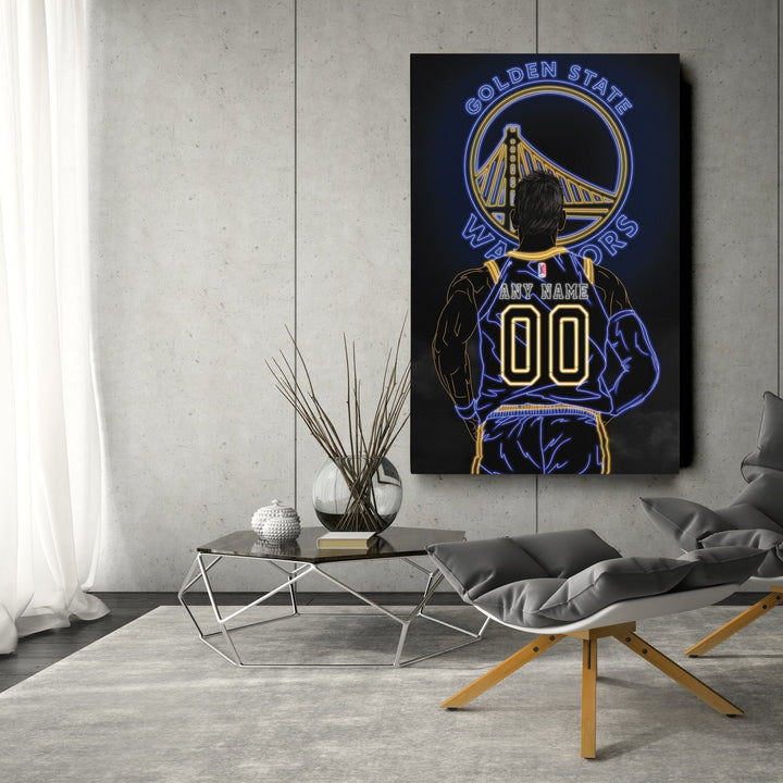 Golden State Warriors Personalized Jersey Canvas | Neon Wall Art - CanvasNeon