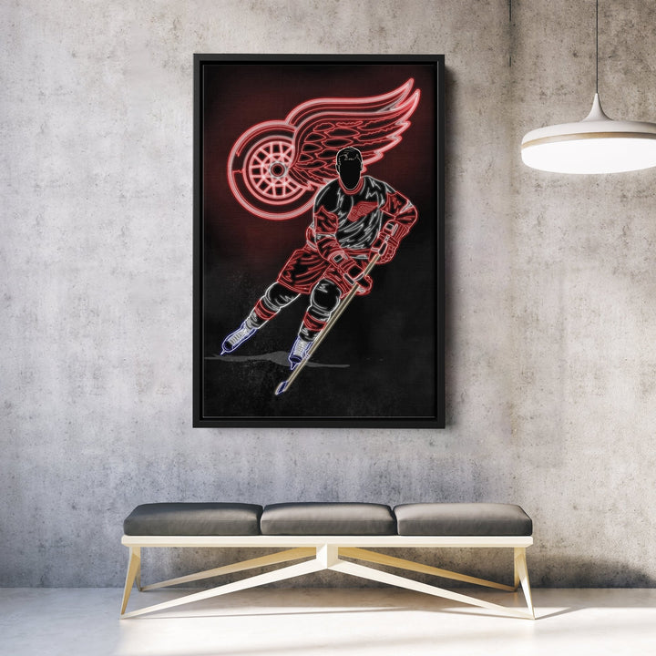 Gordie Howe Neon Canvas Art |Red Wings Wall Decor - CanvasNeon