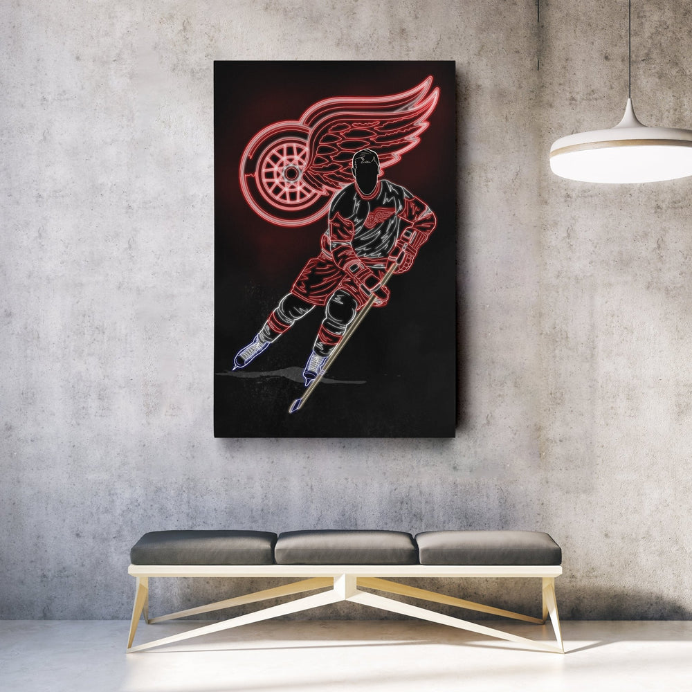 Gordie Howe Neon Canvas Art |Red Wings Wall Decor - CanvasNeon