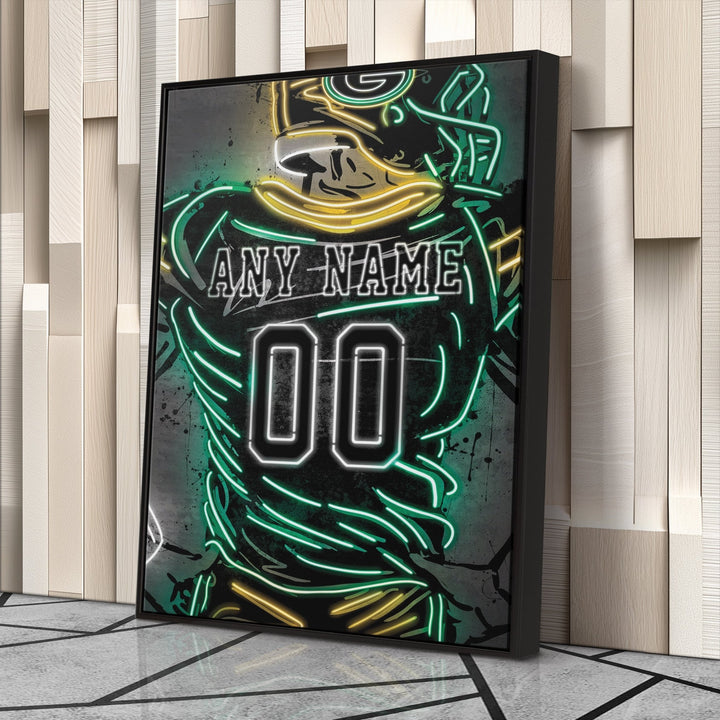 Green Bay Packers Custom Jersey Canvas | Neon Wall Art - CanvasNeon