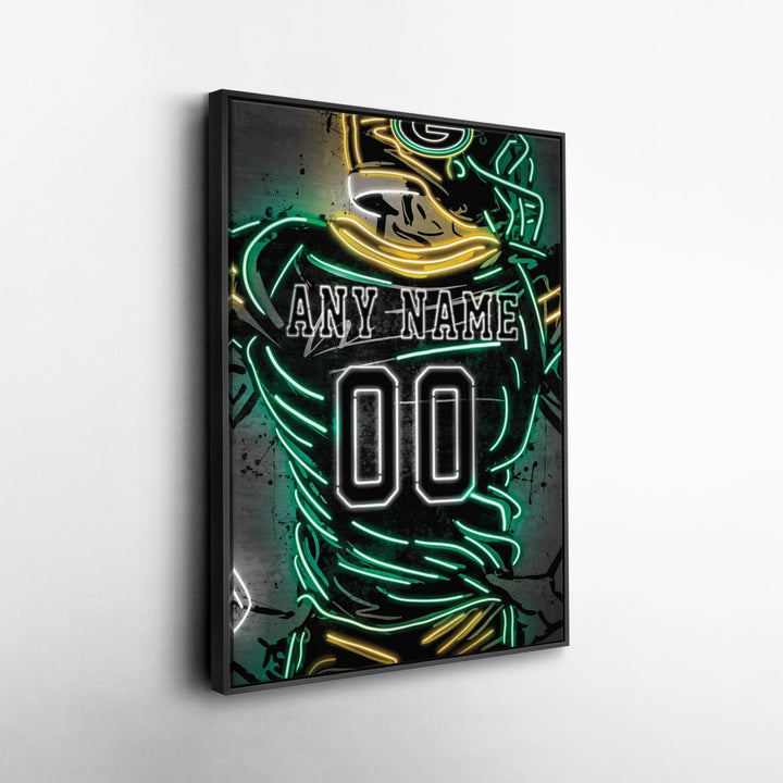 Green Bay Packers Custom Jersey Canvas | Neon Wall Art - CanvasNeon