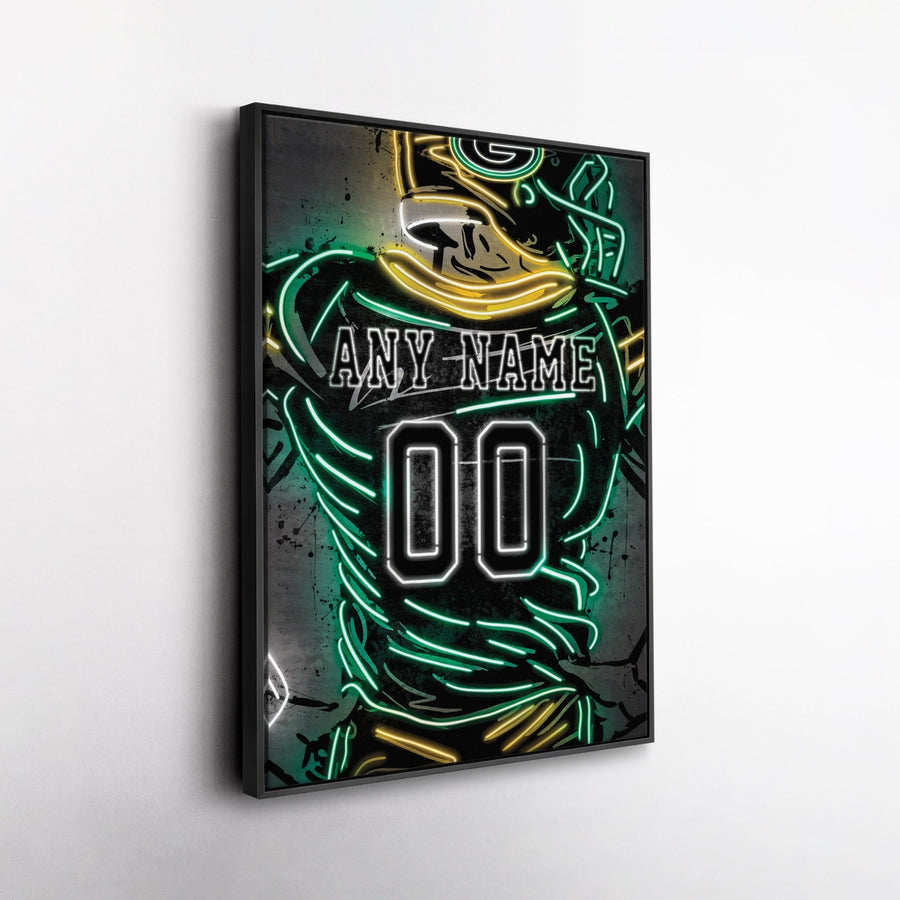 Green Bay Packers Custom Jersey Canvas | Neon Wall Art - CanvasNeon